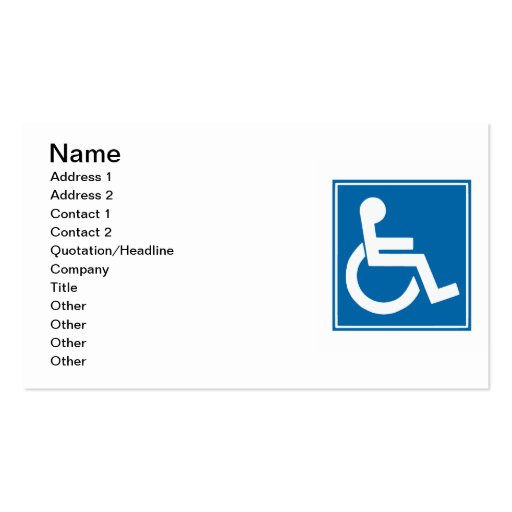 Handicap Sign Business Card (front side)