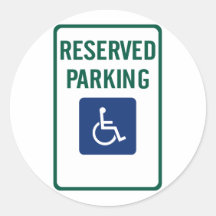 Handicapped Reserved Parking Highway Sign Round Sticker