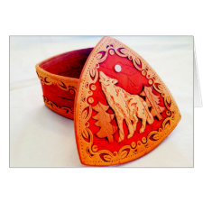 Handmade Birch Wood Jewelry Box with Howling Wolf card