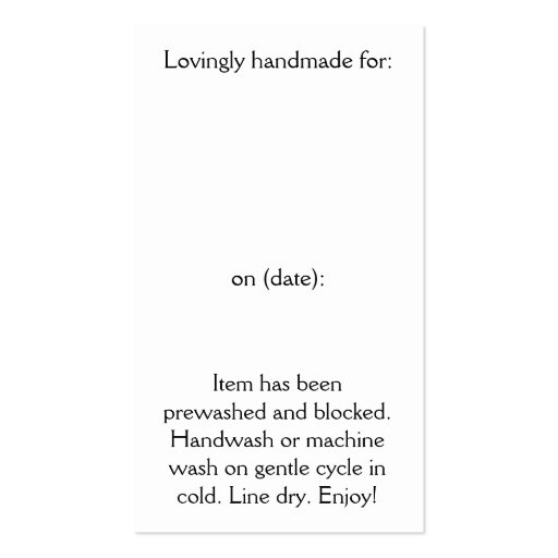 Handmade for Ewe hangtag/ flat giftcard Business Cards (back side)