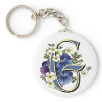 Handpainted Pansy Initial -  G Key Chains