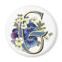Handpainted Pansy Initial -  G Magnets