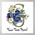 Handpainted Pansy Initial -  G posters