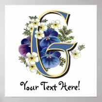 Handpainted Pansy Initial -  G Poster