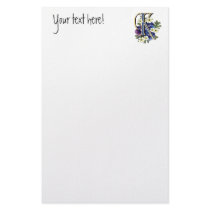 Handpainted Pansy Initial - K Personalized Stationery