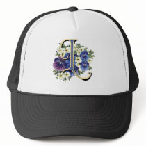 Handpainted Pansy Initial Monogram -  L Hat