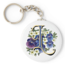 Handpainted Pansy Initial Monogram -  L Keychains