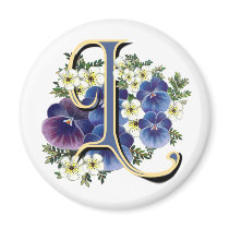 Handpainted Pansy Initial Monogram -  L Refrigerator Magnet