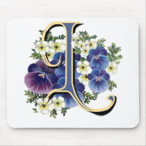 Handpainted Pansy Initial Monogram -  L Mouse Pad