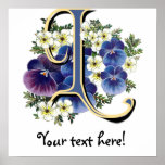 Handpainted Pansy Initial Monogram -  L posters