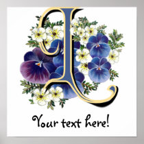 Handpainted Pansy Initial Monogram -  L Poster