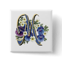 Handpainted Pansy Initial Monogram -  M Pins