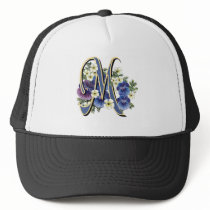 Handpainted Pansy Initial Monogram -  M Trucker Hats