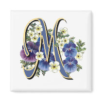 Handpainted Pansy Initial Monogram -  M Magnets