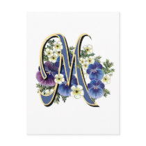 Handpainted Pansy Initial Monogram -  M Post Cards