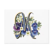 Handpainted Pansy Initial Monogram -  M Postcard