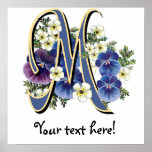 Handpainted Pansy Initial Monogram -  M posters