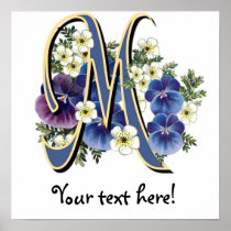 Handpainted Pansy Initial Monogram -  M Print