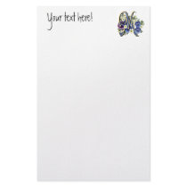 Handpainted Pansy Initial Monogram -  M Customized Stationery