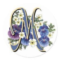 Handpainted Pansy Initial Monogram -  M Stickers