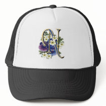 Handpainted Pansy Initial Monogram -  N Hat