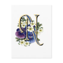 Handpainted Pansy Initial Monogram -  N Postcards