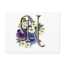 Handpainted Pansy Initial Monogram -  N Post Cards