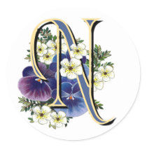 Handpainted Pansy Initial Monogram -  N Stickers
