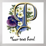 Handpainted Pansy Initial Monogram - P posters