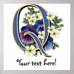 Handpainted Pansy Initial Monogram - Q posters