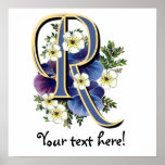 Handpainted Pansy Initial Monogram - R posters