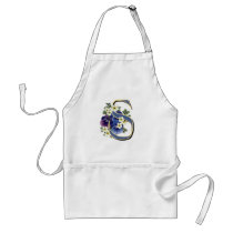 Handpainted Pansy Initial Monogram - S Aprons