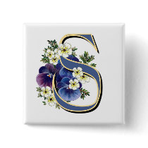 Handpainted Pansy Initial Monogram - S Button