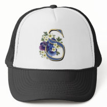 Handpainted Pansy Initial Monogram - S Hats