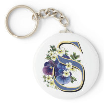 Handpainted Pansy Initial Monogram - S Keychains