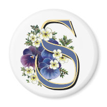 Handpainted Pansy Initial Monogram - S Magnet