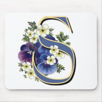 Handpainted Pansy Initial Monogram - S Mouse Pad