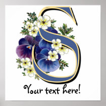 Handpainted Pansy Initial Monogram - S Print