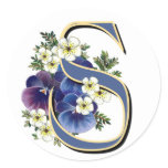 Handpainted Pansy Initial Monogram - S Round Sticker