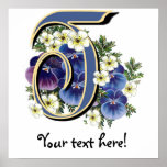 Handpainted Pansy Initial Monogram - T posters