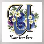 Handpainted Pansy Initial Monogram - U posters