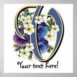 Handpainted Pansy Initial Monogram - V posters