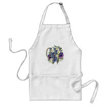 Handpainted Pansy Initial Monogram -  W Aprons