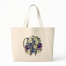 Handpainted Pansy Initial Monogram -  W Bags
