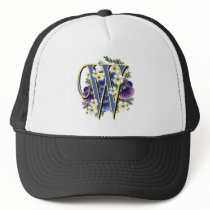 Handpainted Pansy Initial Monogram -  W Hat