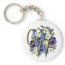 Handpainted Pansy Initial Monogram -  W Keychains