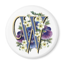 Handpainted Pansy Initial Monogram -  W Fridge Magnets