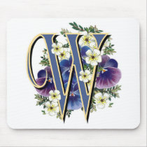 Handpainted Pansy Initial Monogram -  W Mouse Pads