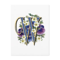 Handpainted Pansy Initial Monogram -  W Post Card