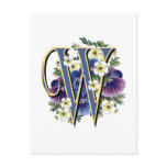 Handpainted Pansy Initial Monogram -  W Post Card